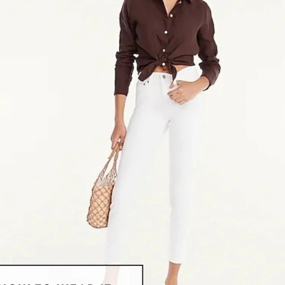 New Damaged J Crew 9” Mid Rise Toothpick Jeans White E2268 - Picture 2 of 11